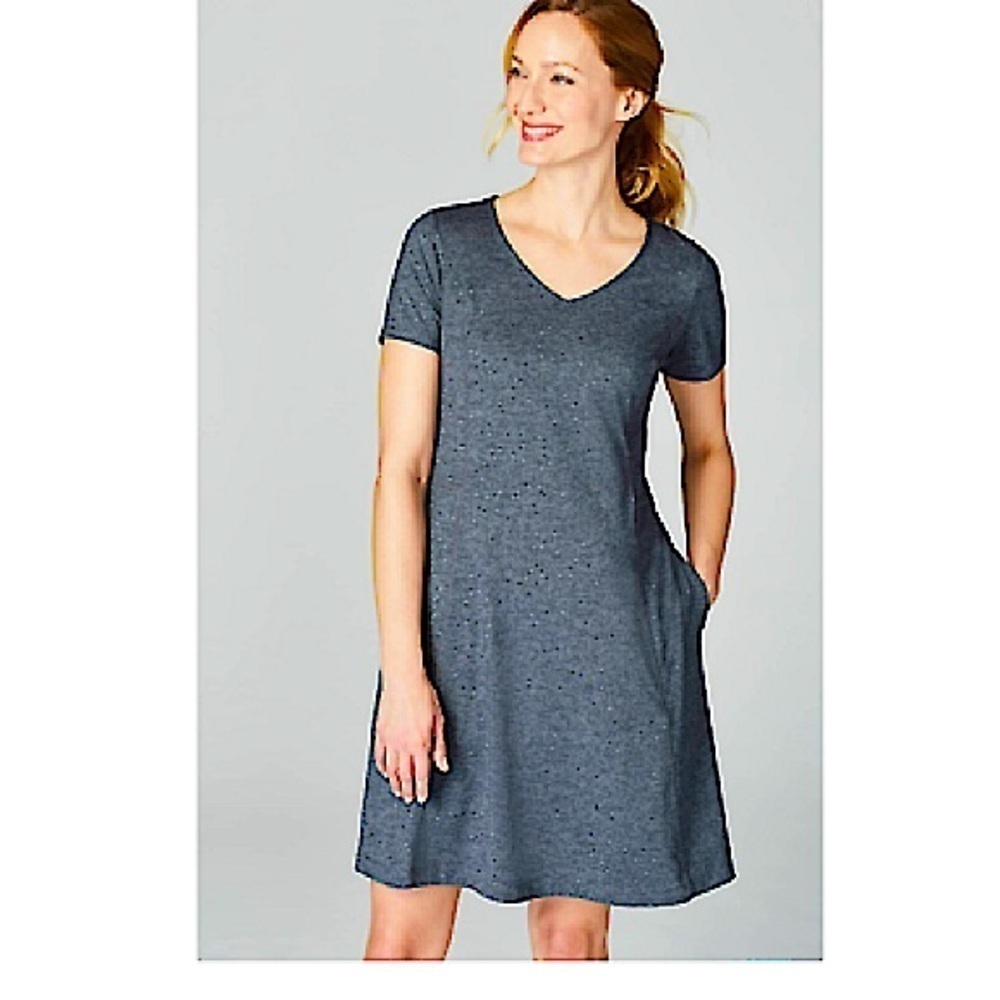 J. JILL Fit Marled V-neck Dress Short Sleeve Size XS Shift Pockets Casual EUC